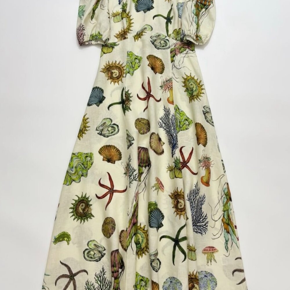 ALÉMAIS Sea Short-Sleeve Linen Midi Dress - Picture 2 of 16